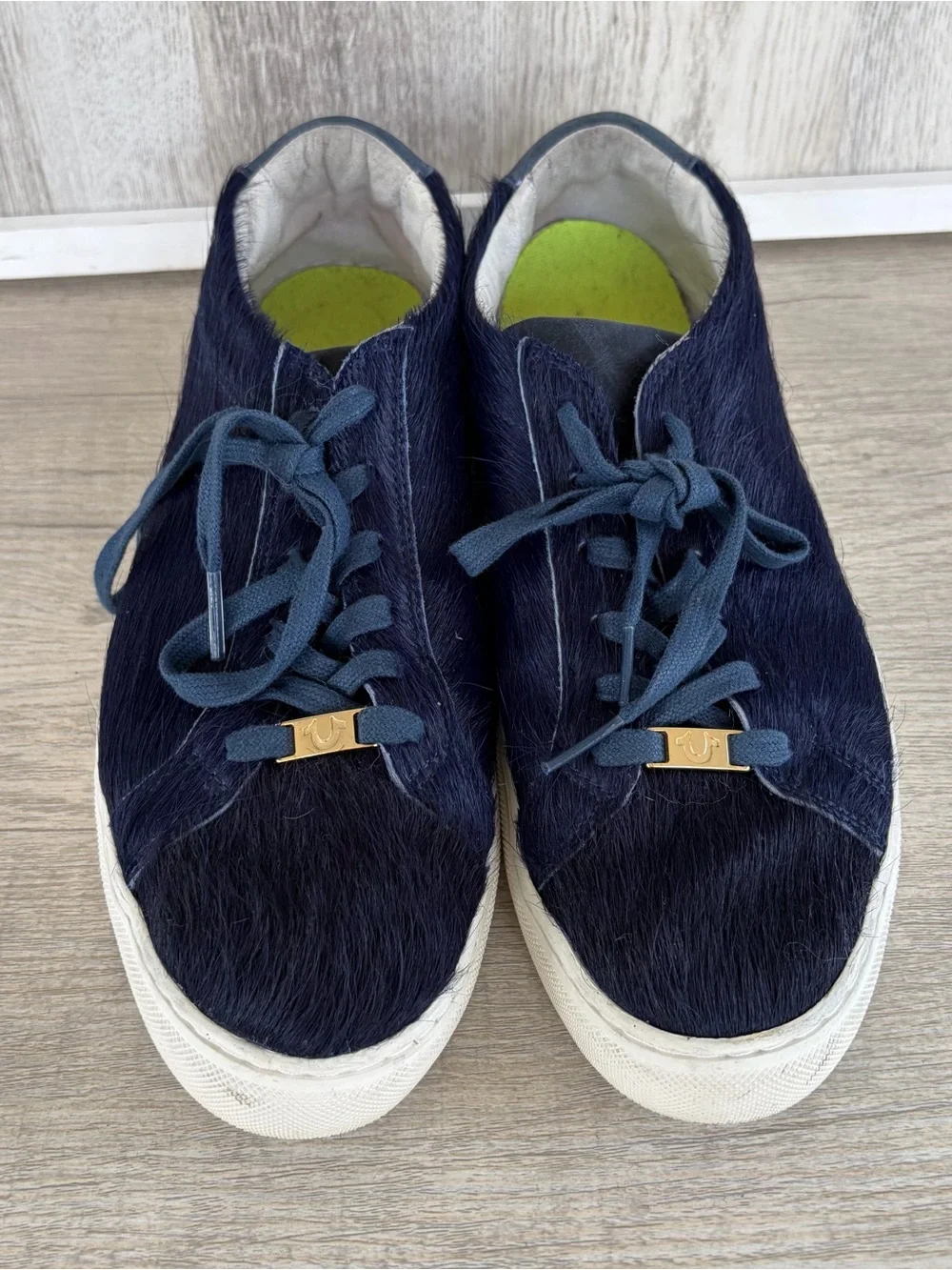 True Religion Blue Fur Sneakers Mens 10 42 Low Top Y2K Funky Club Shoes G